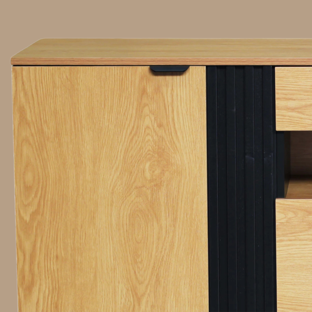 FARON Buffet Table | Stylish Storage Cabinet with Natural Wood Finish and Black Accents