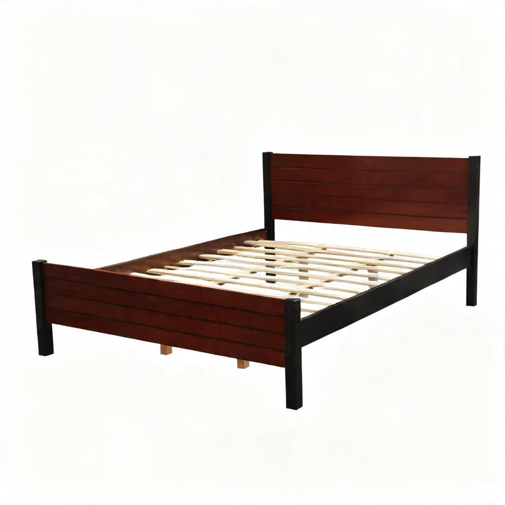 Yohan Modern Bed Frame | Solid Rubberwood in Warm Walnut Finish, Multiple Sizes