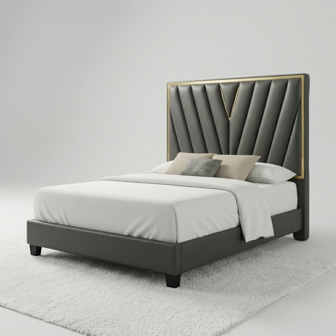 Faith Upholstered Bed | Grove Grey Fabric, Engineered Wood Frame, Queen & King Sizes