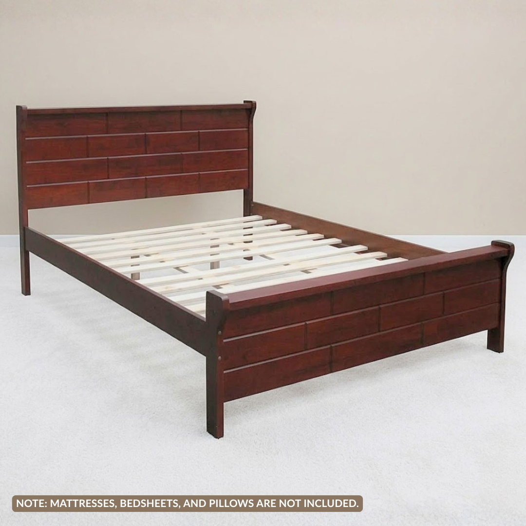Judy Elegant Bed Frame | Solid Malaysian Rubberwood with Walnut Finish, Multiple Sizes