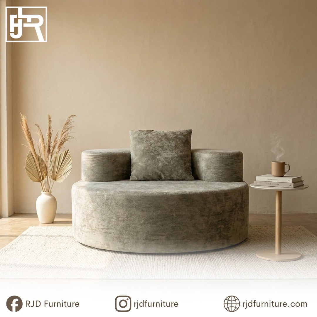 ZOE Round Curve Compressed Sofa | Soft Curve Fabric Sofa with 100% Foam