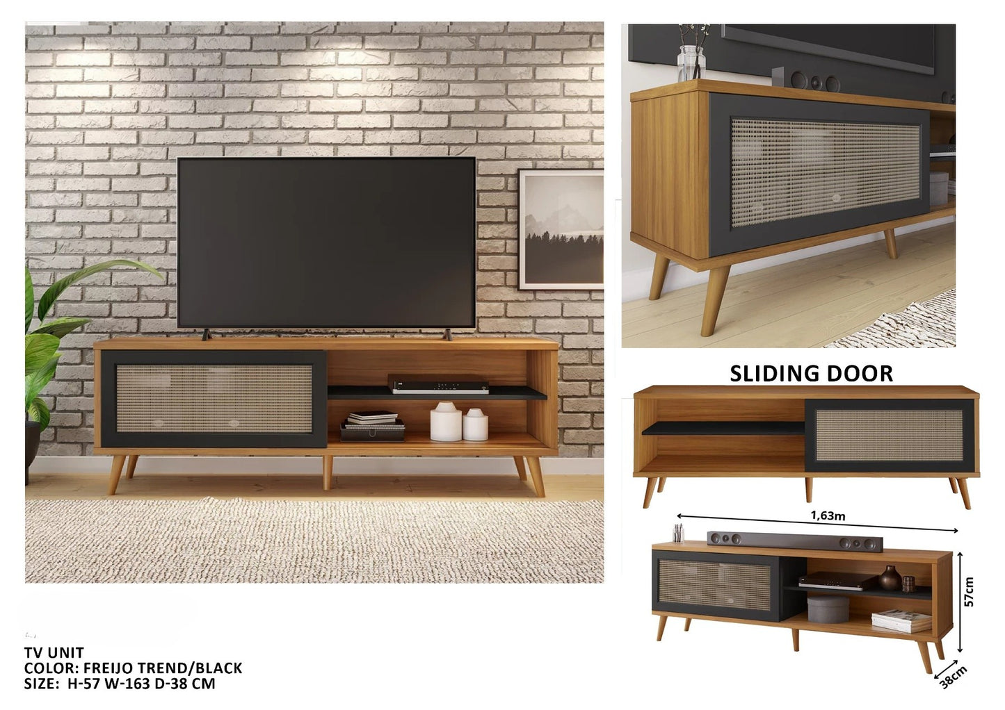 NALA TV Rack | Mid-Century Modern Entertainment Unit with Sliding Door