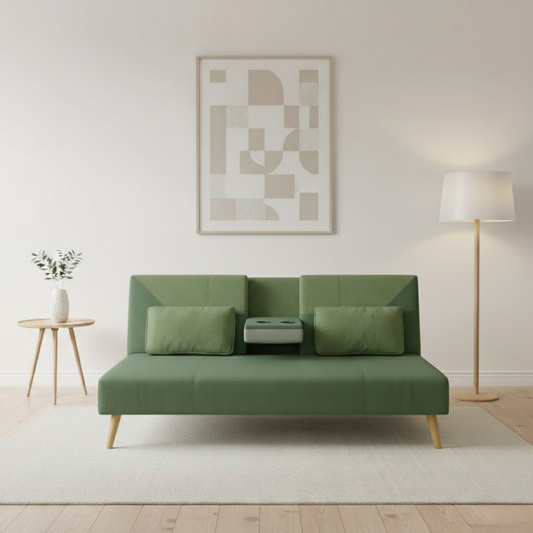 HERA Sofa Bed | Fabric Leatherette Convertible Sofa with Solid Wood Frame – Green