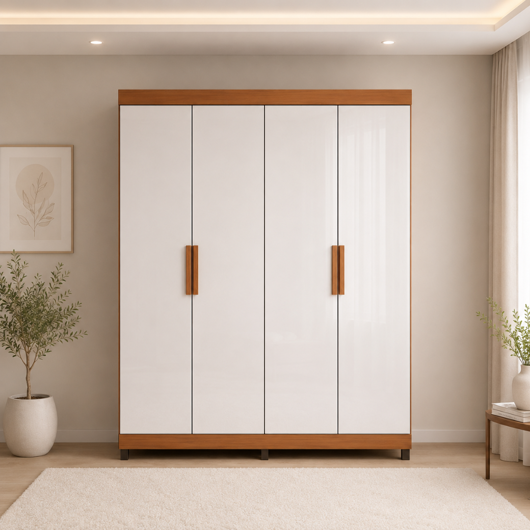 Hope Wardrobe | Modern 4-Door Storage Cabinet in Freijo & Off White