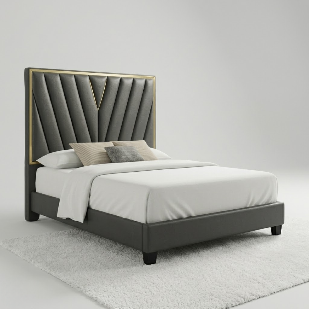 Faith Upholstered Bed | Grove Grey Fabric, Engineered Wood Frame, Queen & King Sizes