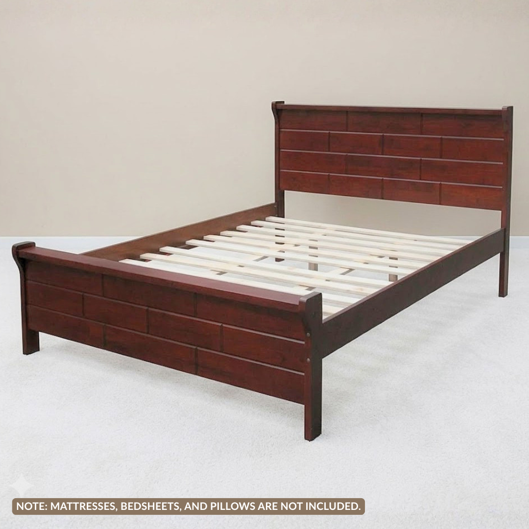 Judy Elegant Bed Frame | Solid Malaysian Rubberwood with Walnut Finish, Multiple Sizes
