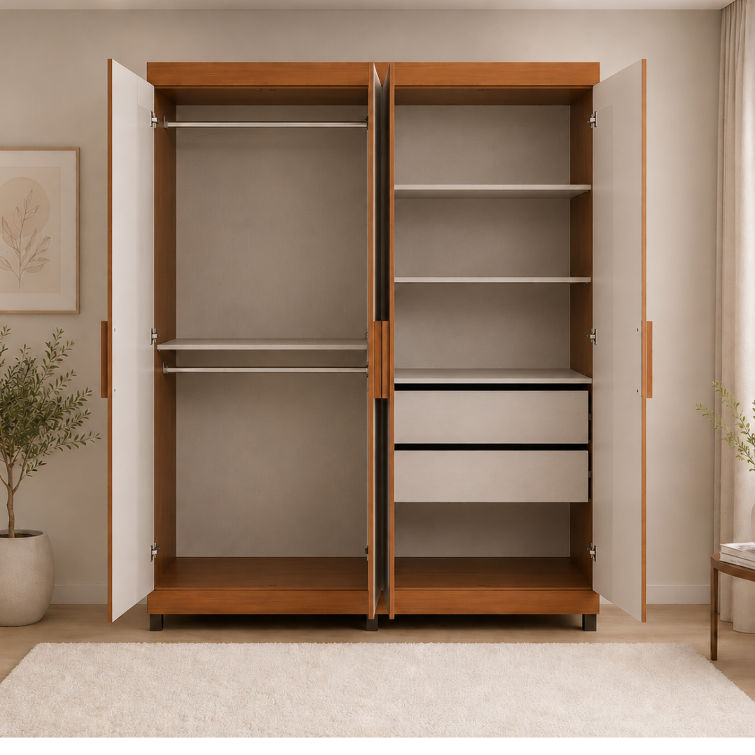 Hope Wardrobe | Modern 4-Door Storage Cabinet in Freijo & Off White