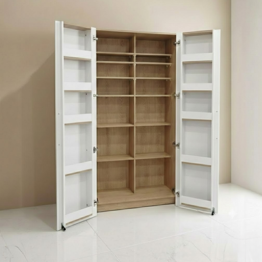 ELVIE Pantry Storage Cabinet |Shelves - White & Oak