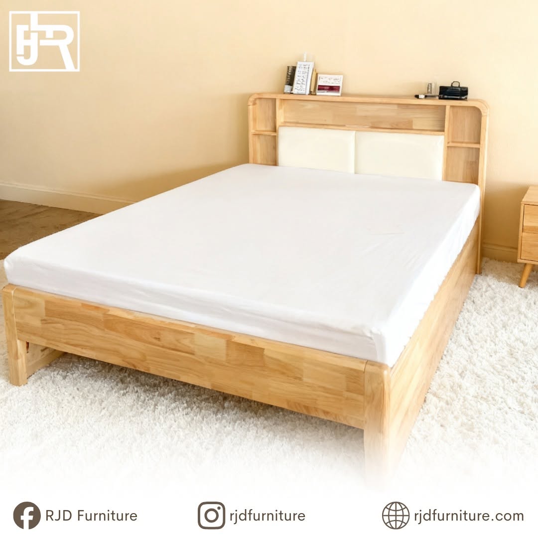 Ivory Queen Bed | Stylish Wooden Bed with Smart Storage and Functional Headboard