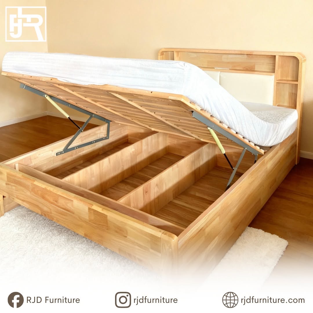 Ivory Queen Bed | Stylish Wooden Bed with Smart Storage and Functional Headboard