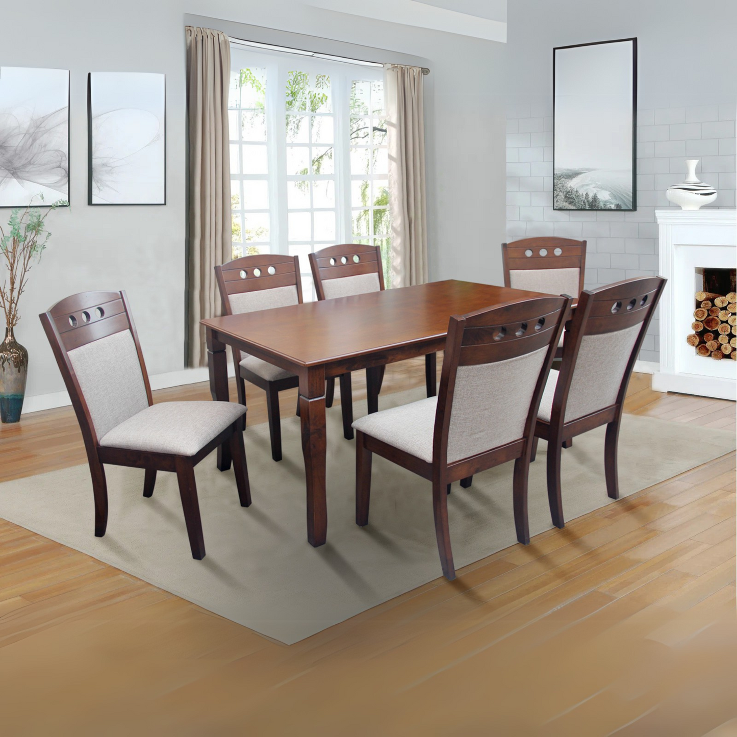 Aira Dining Set | Elegant Wooden Table with Comfortable Cushioned Chairs – 6 or 8 Seaters