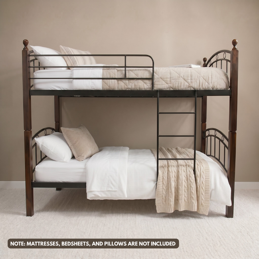 Mia Double Decker | Solid Mahogany Wood Bunk Bed with Metal Accents – 36” x 36” x 75”