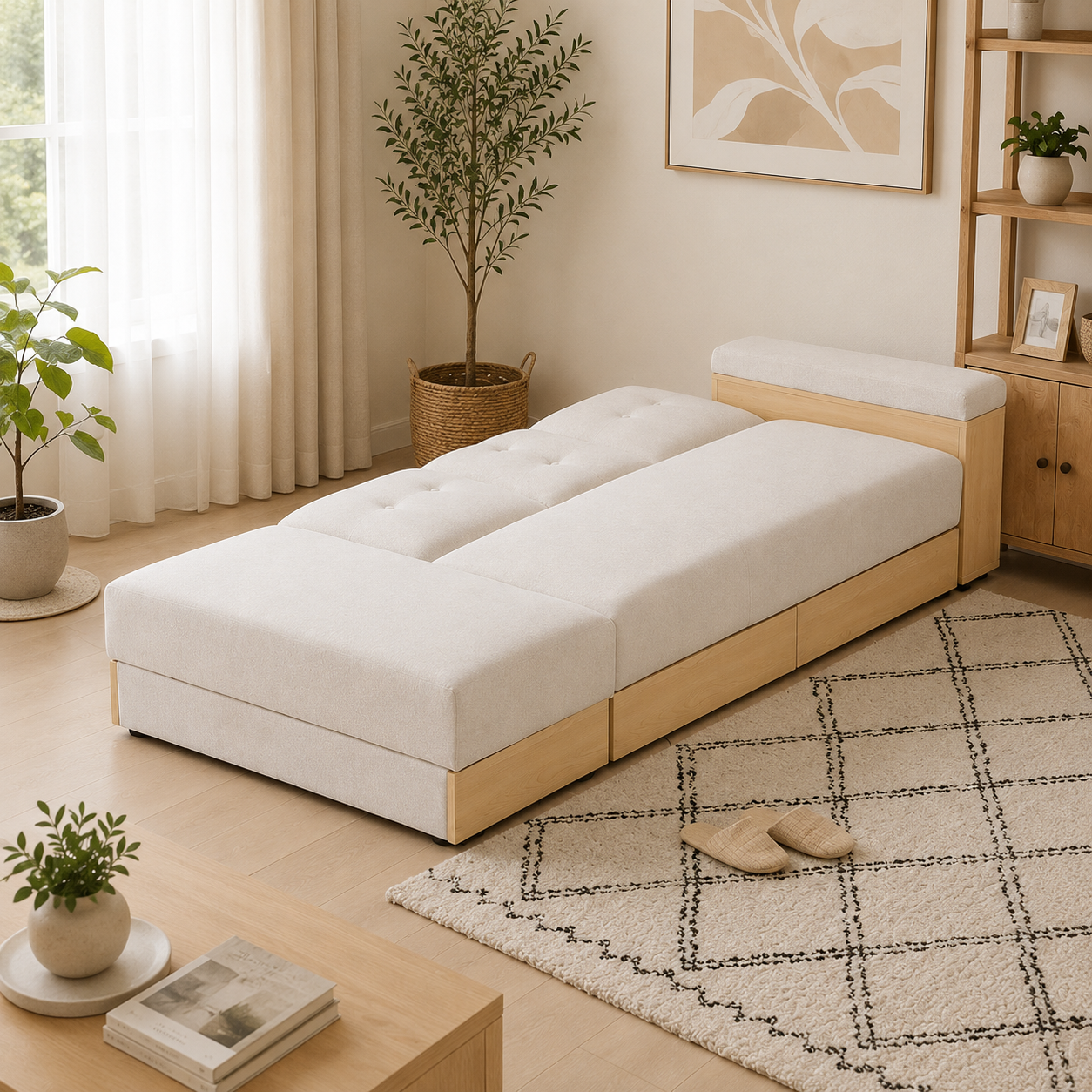Charlie Sofa Bed | Multifunctional Sofa Bed with Storage Ottoman & Built-In Side Table