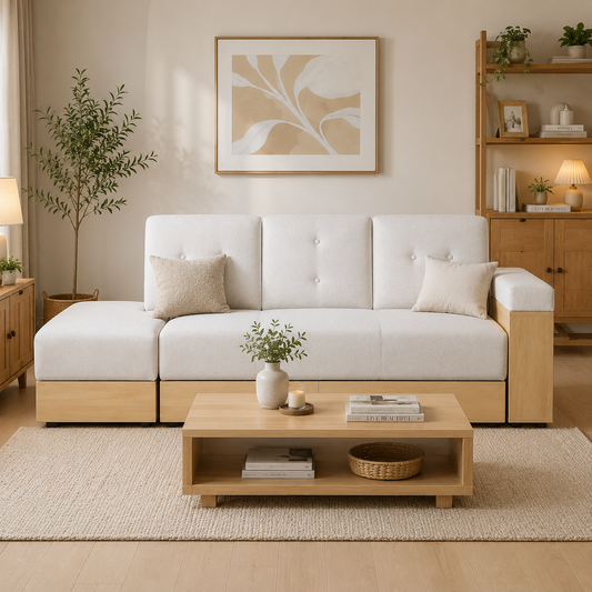 Charlie Sofa Bed | Multifunctional Sofa Bed with Storage Ottoman & Built-In Side Table