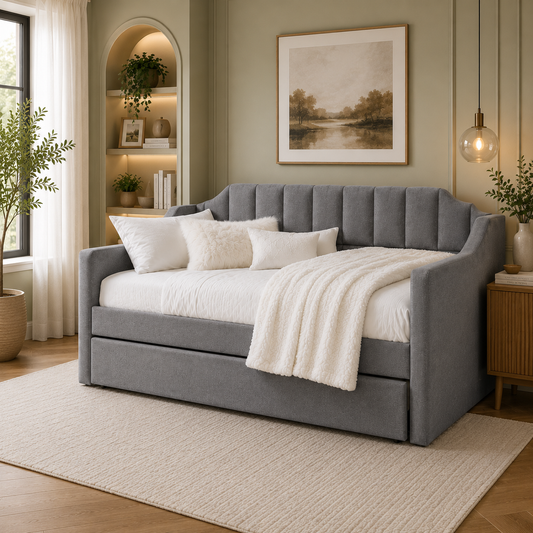 EREN Trundle Bed | Space-Saving Wooden Bed with Hidden Pull-Out Trundle