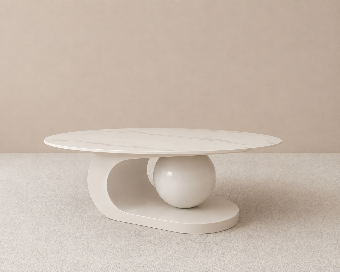 JULIE Center Table – WHITE | Oval Sintered Stone Top with Artistic Base