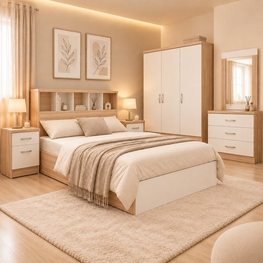 Rachel Bedroom Set | Complete Bedroom Package with Queen Bed, Vanity, Wardrobe & FREE Mattress