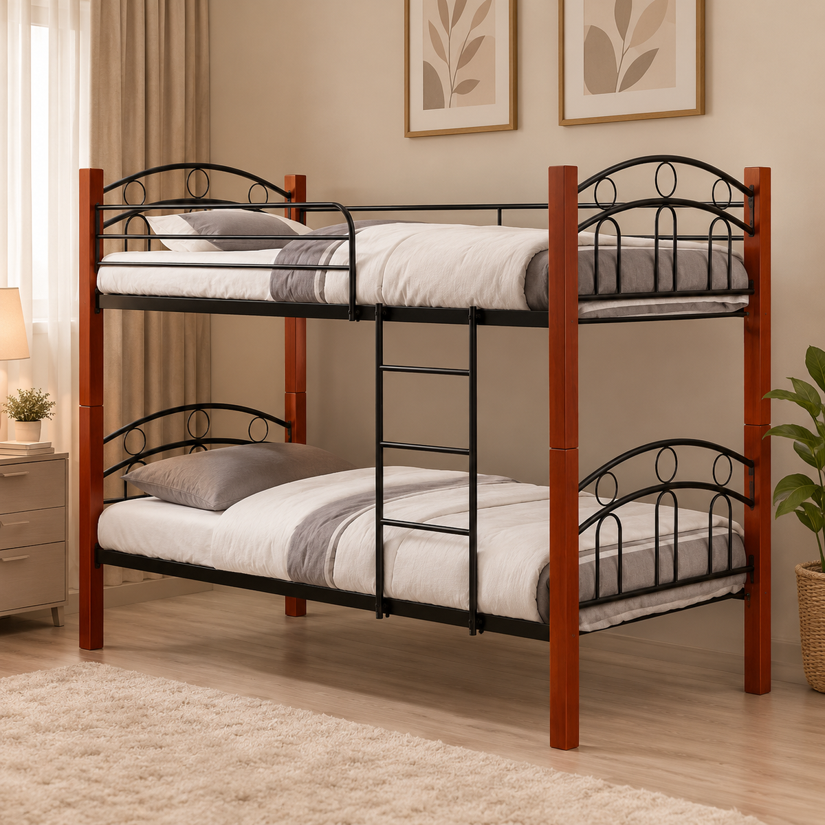 Astoria Double Decker Bed | Malaysian Rubberwood Frame with Metal Headboard 36'x36"x75