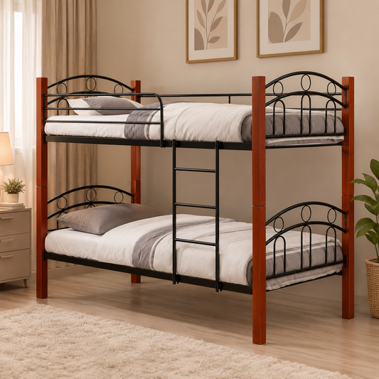 Astoria Double Decker Bed | Malaysian Rubberwood Frame with Metal Headboard 36'x36"x75