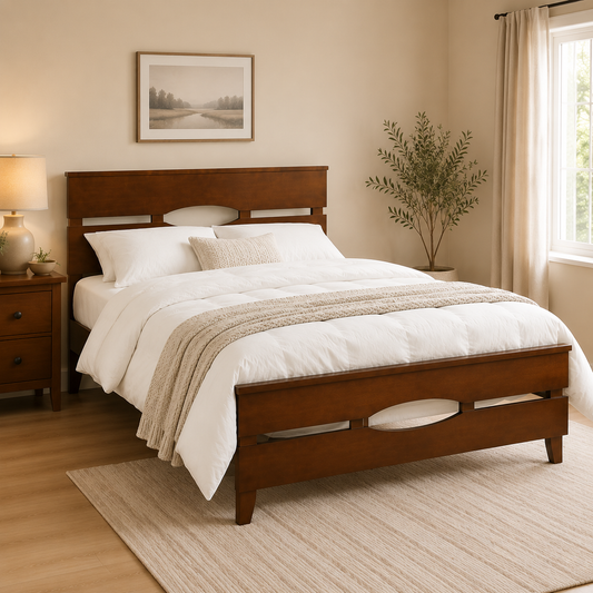 Piper Bed | Classic Wood Slatted Frame with Cutout Detail – Twin, Double & Queen