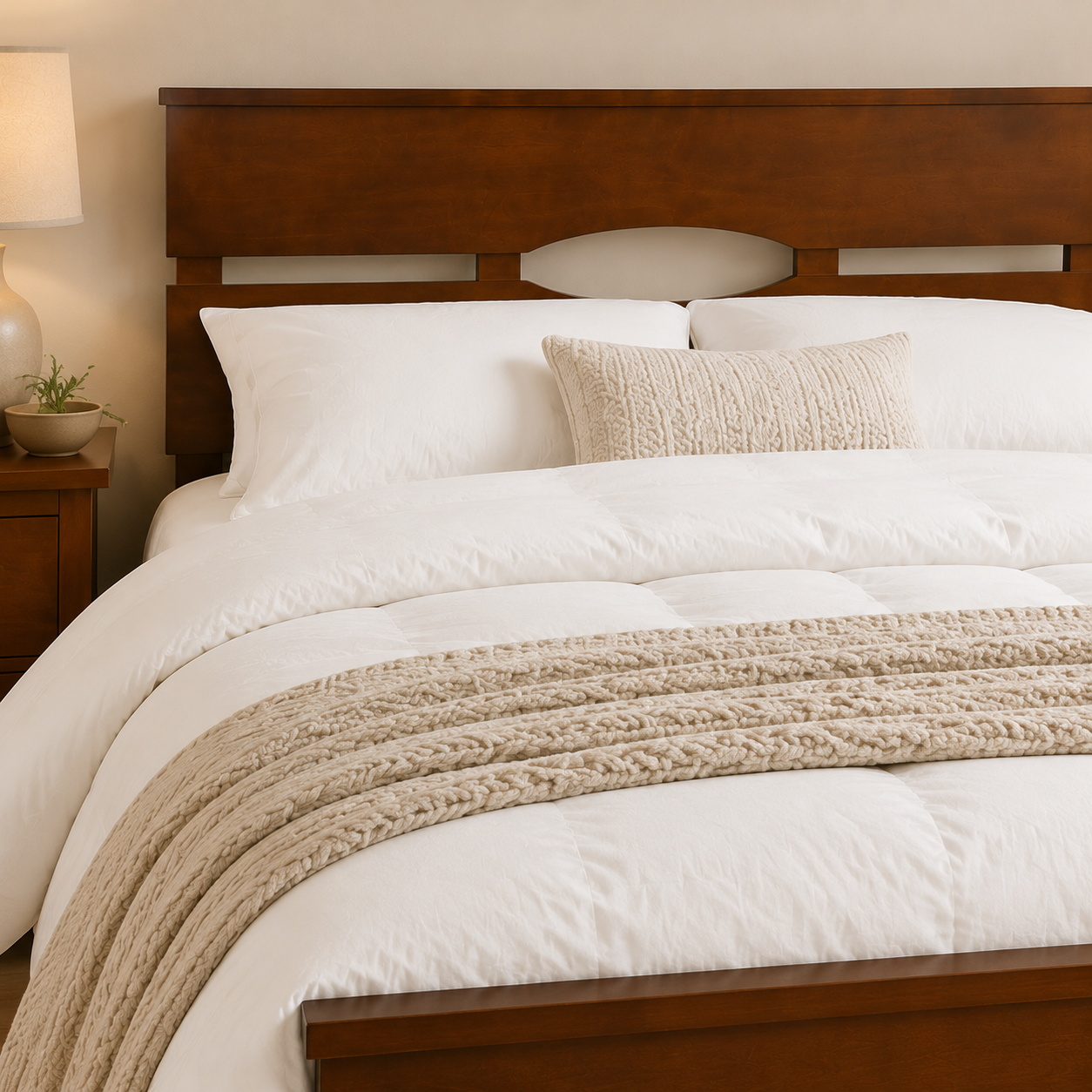 Piper Bed | Classic Wood Slatted Frame with Cutout Detail – Twin, Double & Queen