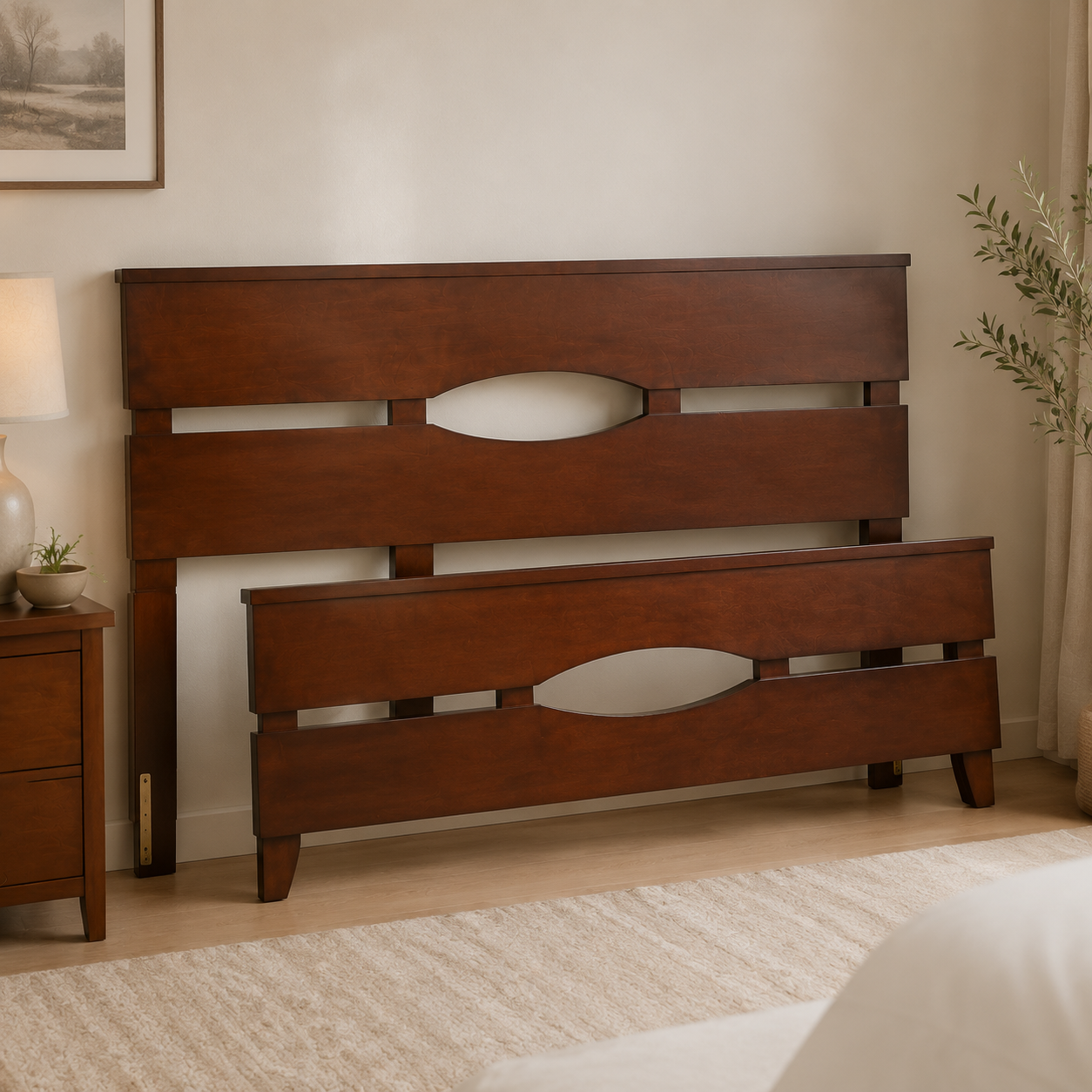 Piper Bed | Classic Wood Slatted Frame with Cutout Detail – Twin, Double & Queen