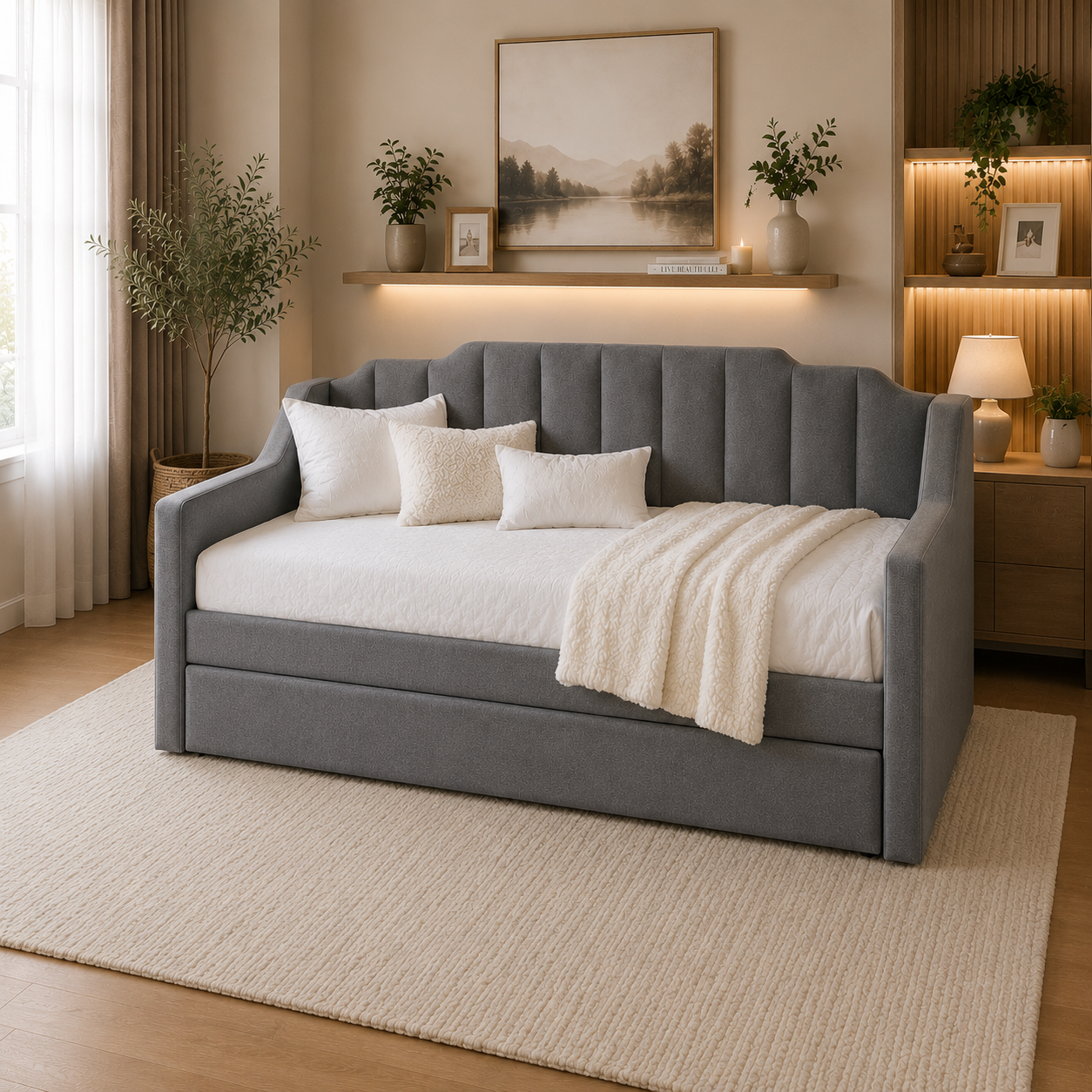EREN Trundle Bed | Space-Saving Wooden Bed with Hidden Pull-Out Trundle