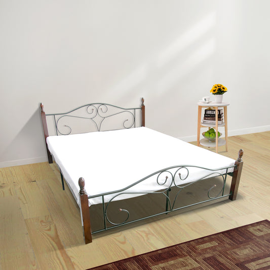 Dusita Single Bed | Solid Mahogany Wood with Metal Headboard – 36” x 75”