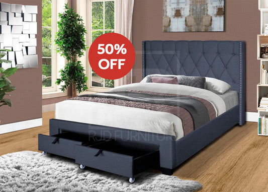 Sophie Bed | Elegant Upholstered Bed with Diamond Tufting and Built-in Storage