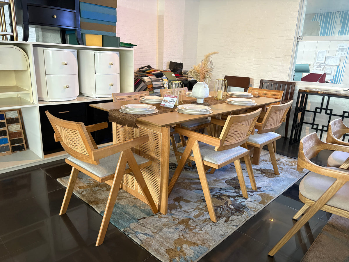 Lucio 6-Seater Solihiya Dining Set | Modern Solihiya Dining Table with Woven Chairs
