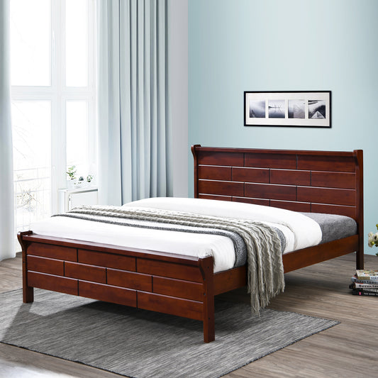Judy Elegant Bed Frame | Solid Malaysian Rubberwood with Walnut Finish, Multiple Sizes