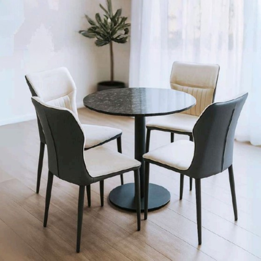 Kaiden Dining Set | Minimalist Round Dining Table with 4 Upholstered Chairs