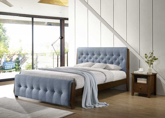 Naomi Bed | Modern Tufted Upholstered Bed Frame with Wooden Accents – Twin, Double, Queen