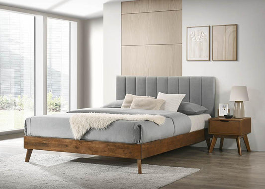 Leah Bed | Modern Padded Bed with Vertical Channel Headboard – Twin, Double, Queen
