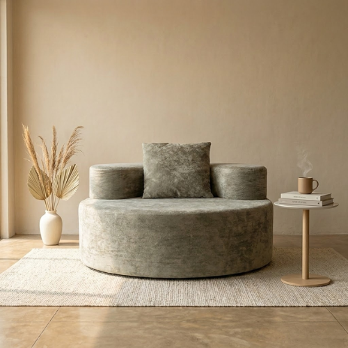 ZOE Round Curve Compressed Sofa | Soft Curve Fabric Sofa with 100% Foam