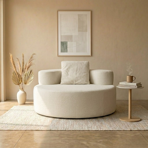 ZOE Round Curve Compressed Sofa | Soft Curve Fabric Sofa with 100% Foam