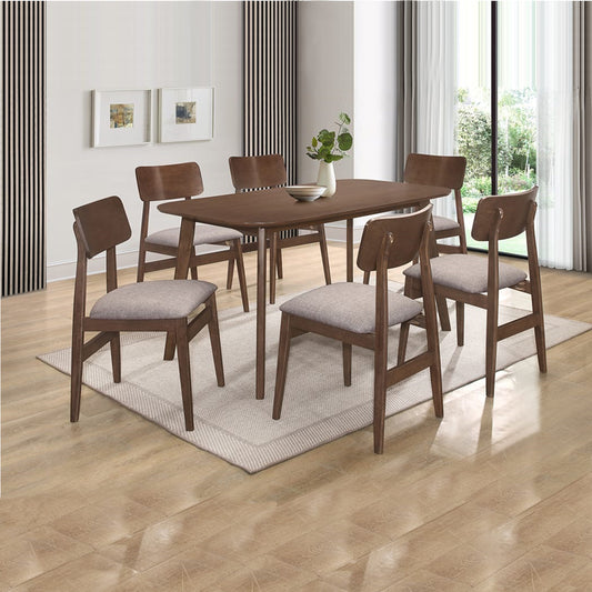 Lalisa Dining Set | Sleek Modern Wood Table with Upholstered Chairs – 6 Seater