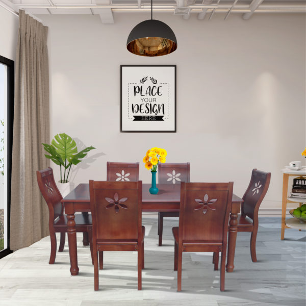 Marga Dining Set | Solid Wood Table with Floral Carved Chairs – 6 or 8 Seaters