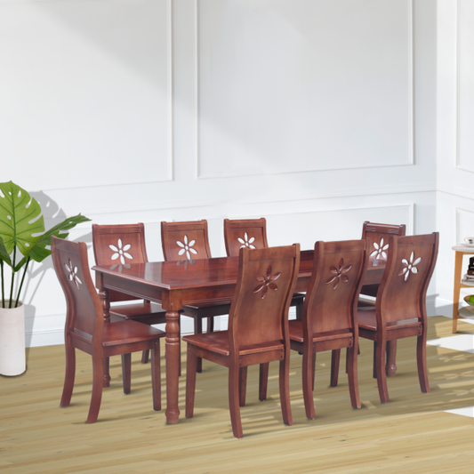 Marga Dining Set | Solid Wood Table with Floral Carved Chairs – 6 or 8 Seaters
