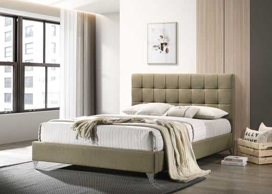 NATALIE Queen Bed | Upholstered Fabric Bed Frame with Grid-Tufted Headboard