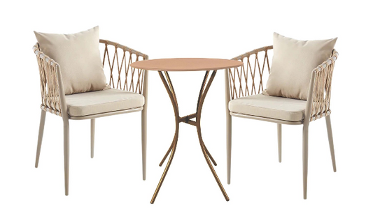 JONA Coffee Table Set | 3-Piece Outdoor/Indoor Set with 2 Woven Chairs & Round Table