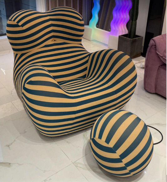 BOBBA Sofa Chair with Ottoman | Striped Statement Lounge Seat