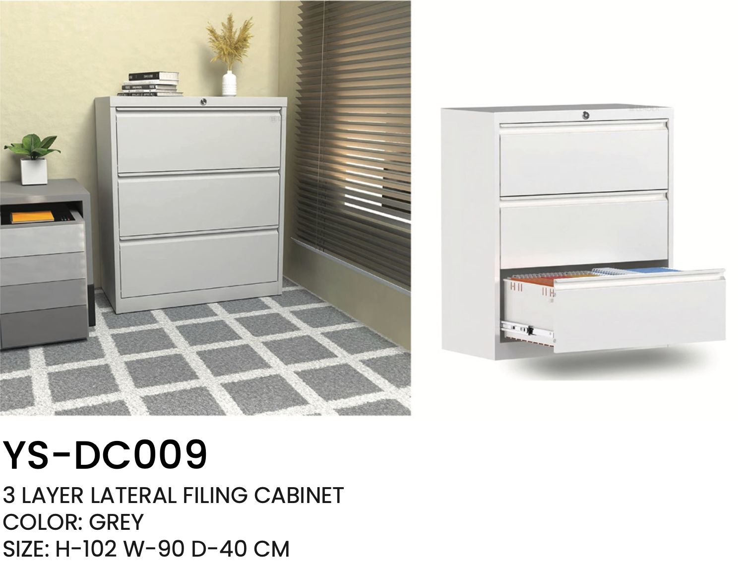 Mike Filing Cabinet – 3-Layer Lateral Filing System (Grey) – RJD Furniture