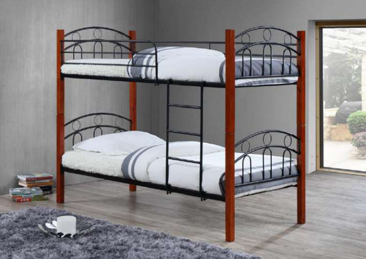 Astoria Double Decker Bed | Malaysian Rubberwood Frame with Metal Headboard 36'x36"x75