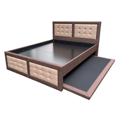 Merry Bed | Two-Tone Upholstered Bed Frame with Pullout – 60” x 75” + 36” x 75”