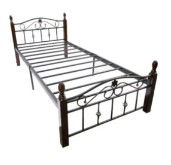 Mabel Bed | Malaysian Rubberwood Frame with Metal Headboard, Slats & Footboard – Cherry Finish