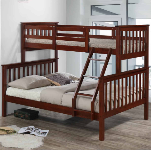 Julia Bunk Bed | Solid Malaysian Rubberwood Frame with Veneer Lumber Slats – Walnut Finish