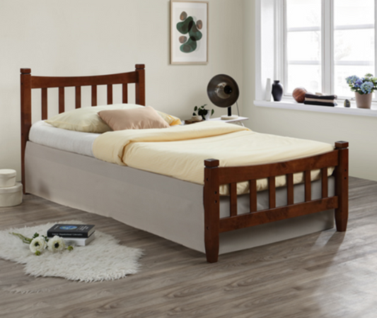 Ritz Premium Wooden Bed | Timeless Walnut Finish, Solid Malaysian Rubberwood