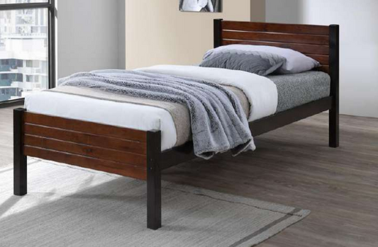 Yohan Modern Bed Frame | Solid Rubberwood in Warm Walnut Finish, Multiple Sizes