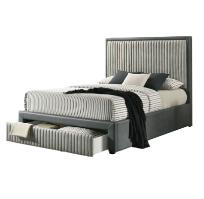 Hope Bed | Fabric Upholstered King Frame 72"x78" in Grove Grey & Lava Light Grey with 1 Bedroom Drawer